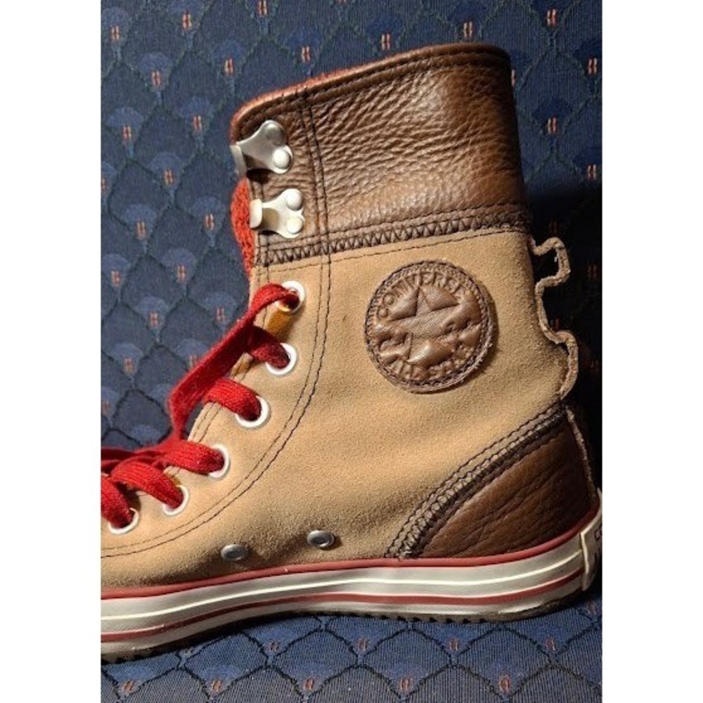Converse All Star High Top Hiker Boots Tan Suede Brown Leather Red Lining Mens 8